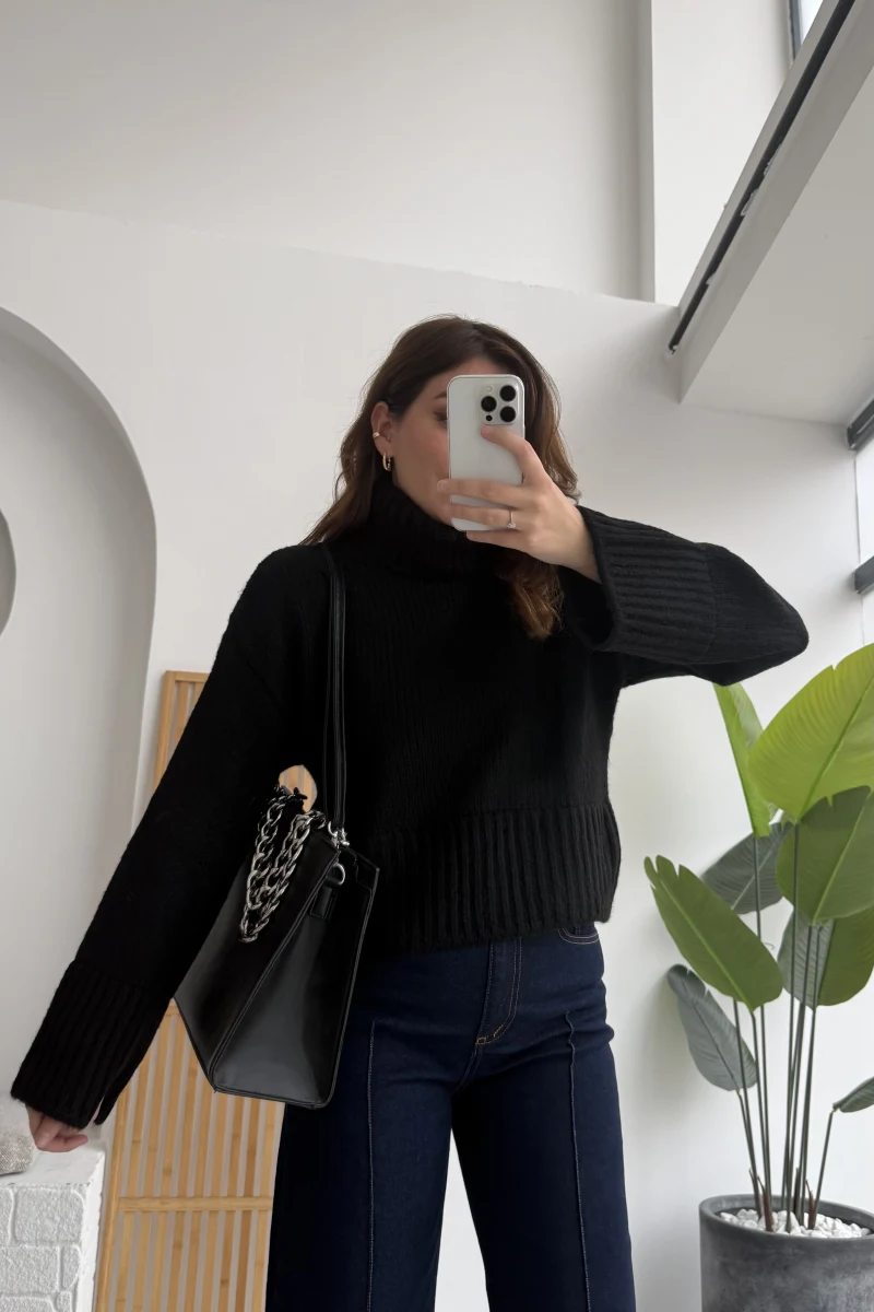 Natalie Boğazlı Kalın Kazak - Siyah - Kod: 9071