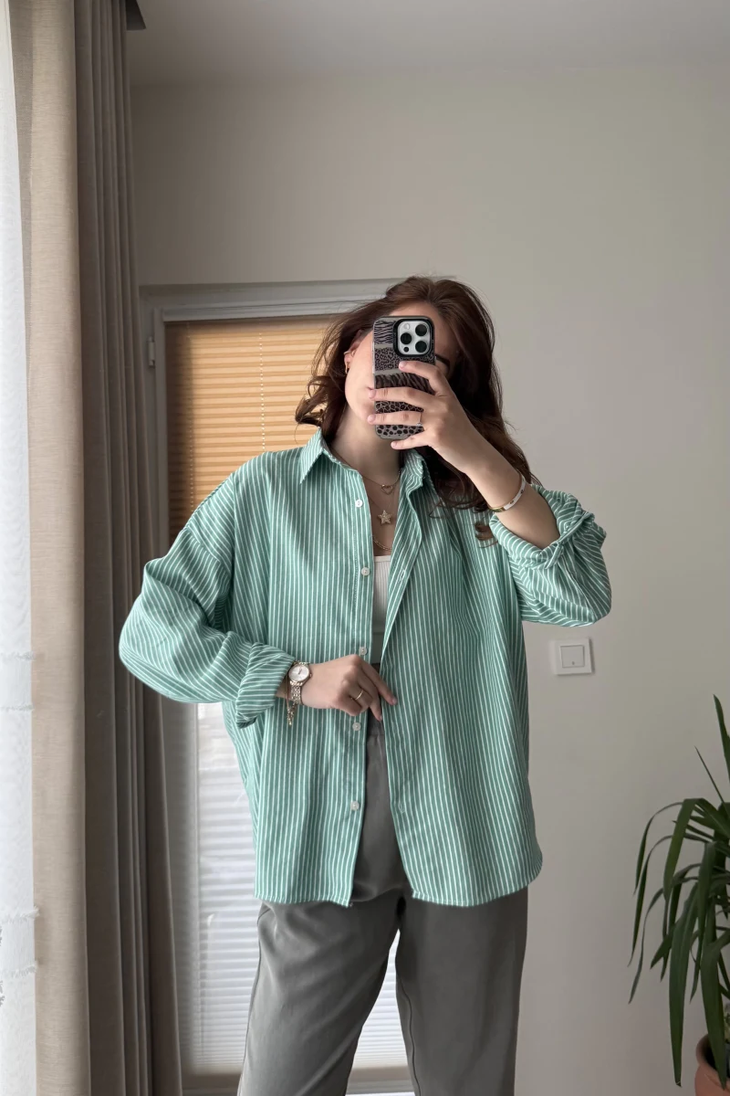 Natural Çizgili Gömlek - 2021 - Yeşil