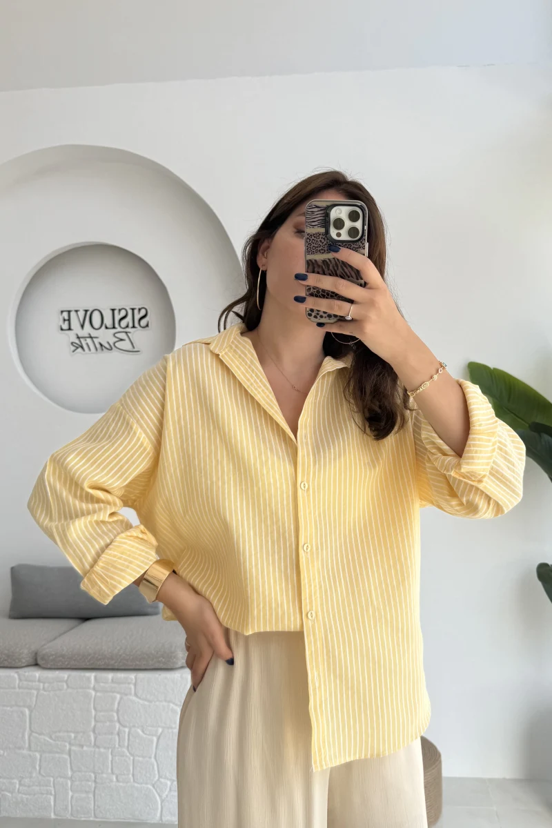 Natural Çizgili Gömlek - Sarı - 2021