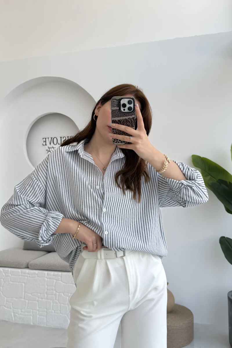 Natural Çizgili Gömlek - Siyah Çizgili - 2021