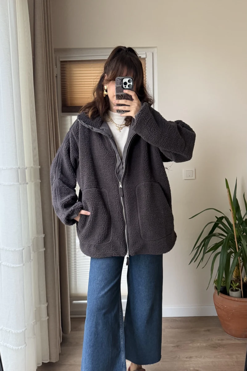 Nebraska Astarlı Peluş Füme Hırka Ceket