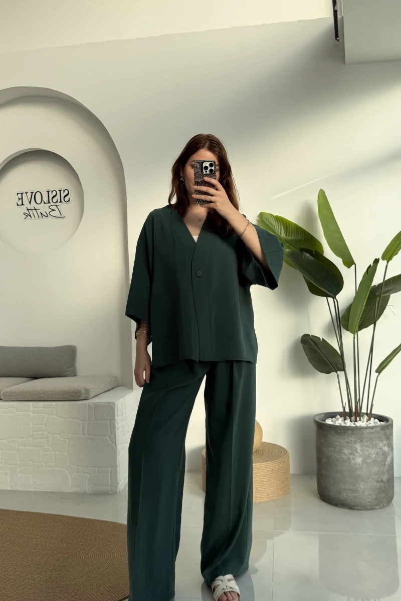 Nello Önü Düğmeli Takım - Zümrüt - 51173