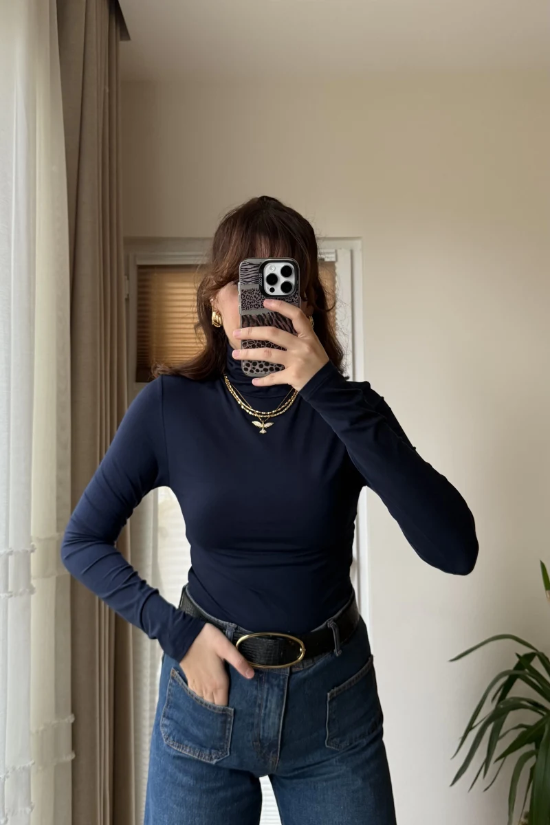 Nenni Boğazlı Body Lacivert