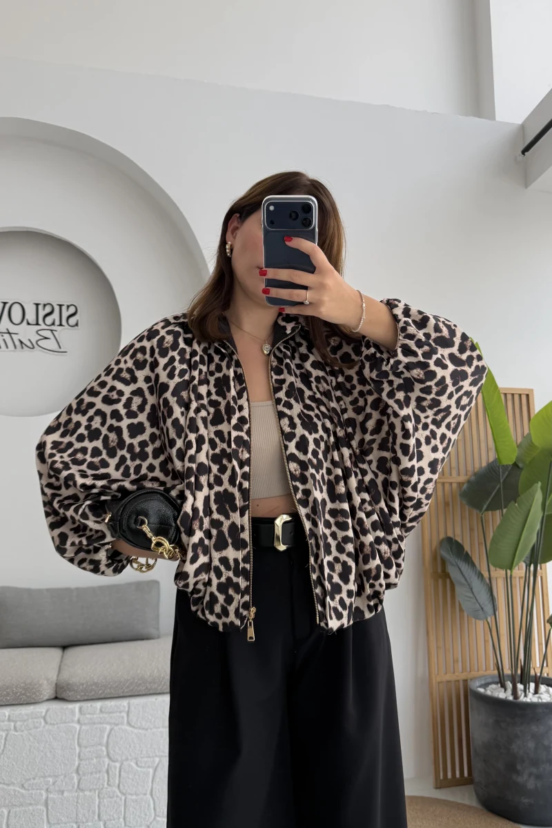 Nerissa Bomber Leopar Ceket - Kod: 9636