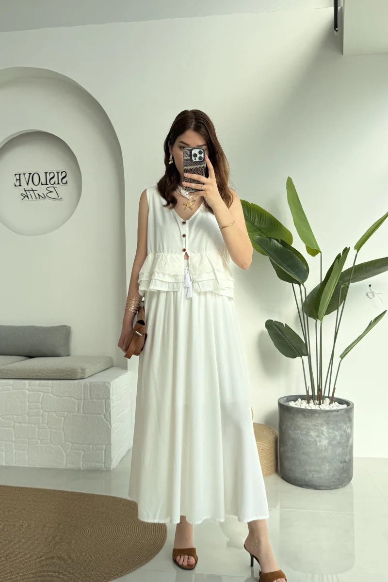 Nero Gofre Etekli Takım - Beyaz - 8003