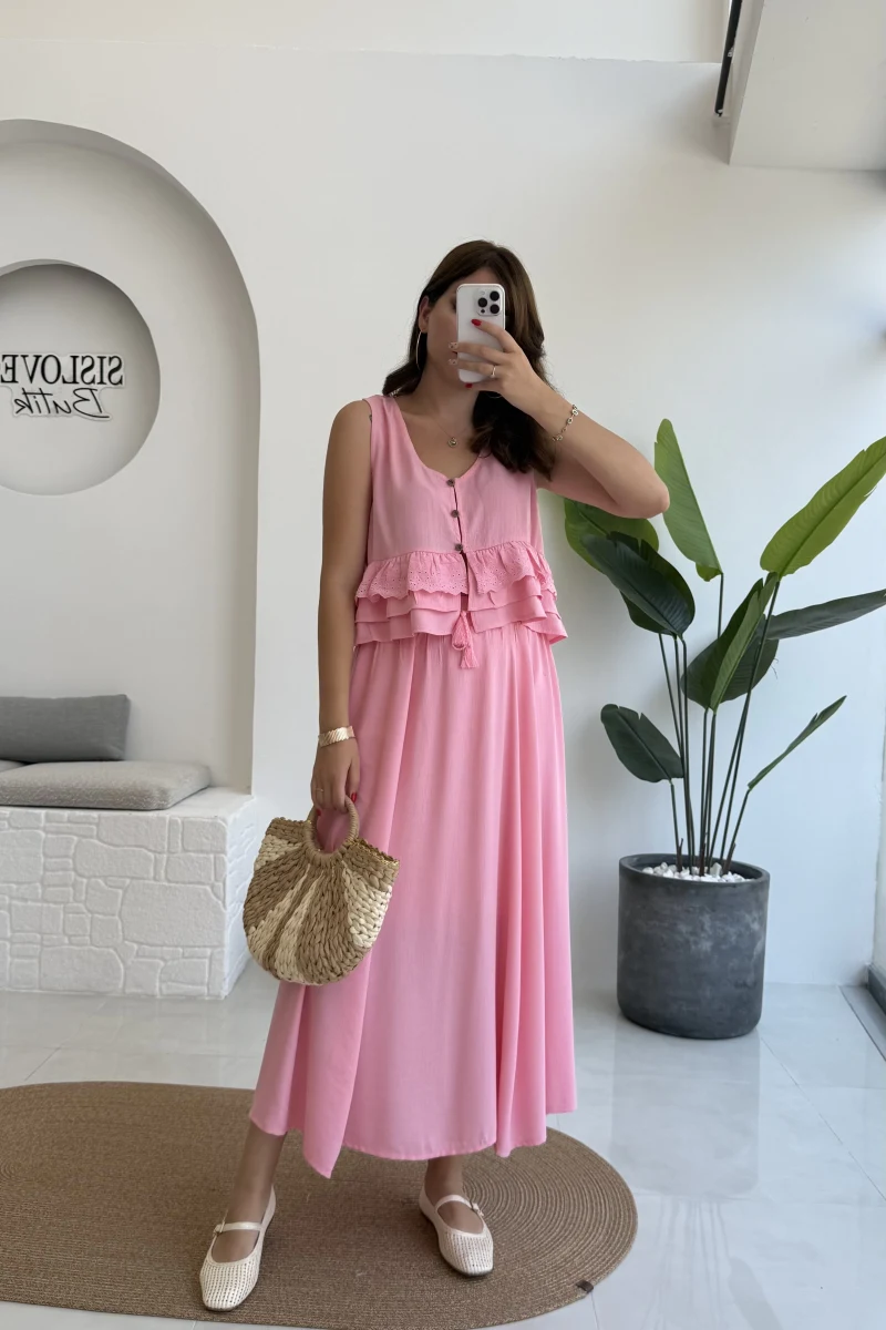 Nero Gofre Etekli Takım - Pembe - 8003