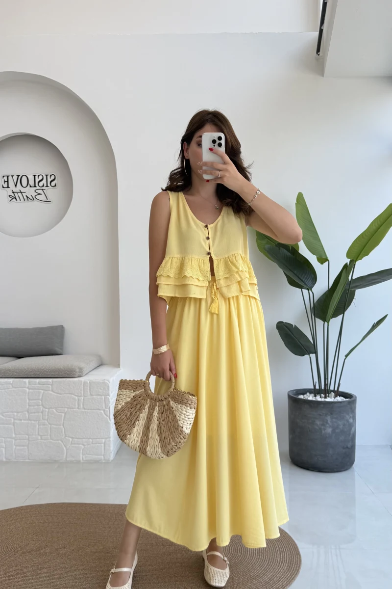 Nero Gofre Etekli Takım - Sarı - 8003