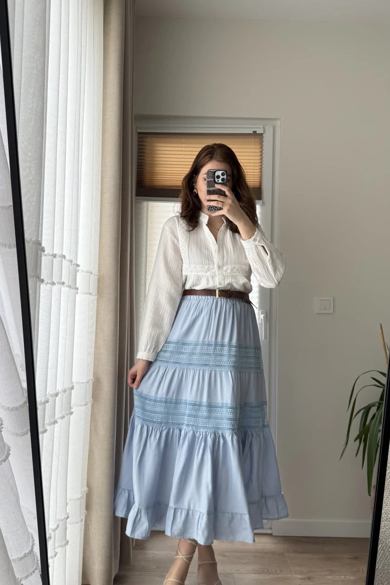 Ness Güpürlü Etek Bebe Mavisi