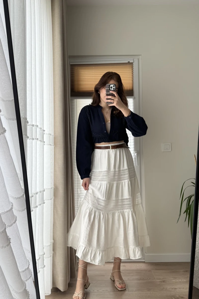 Ness Güpürlü Etek Beyaz