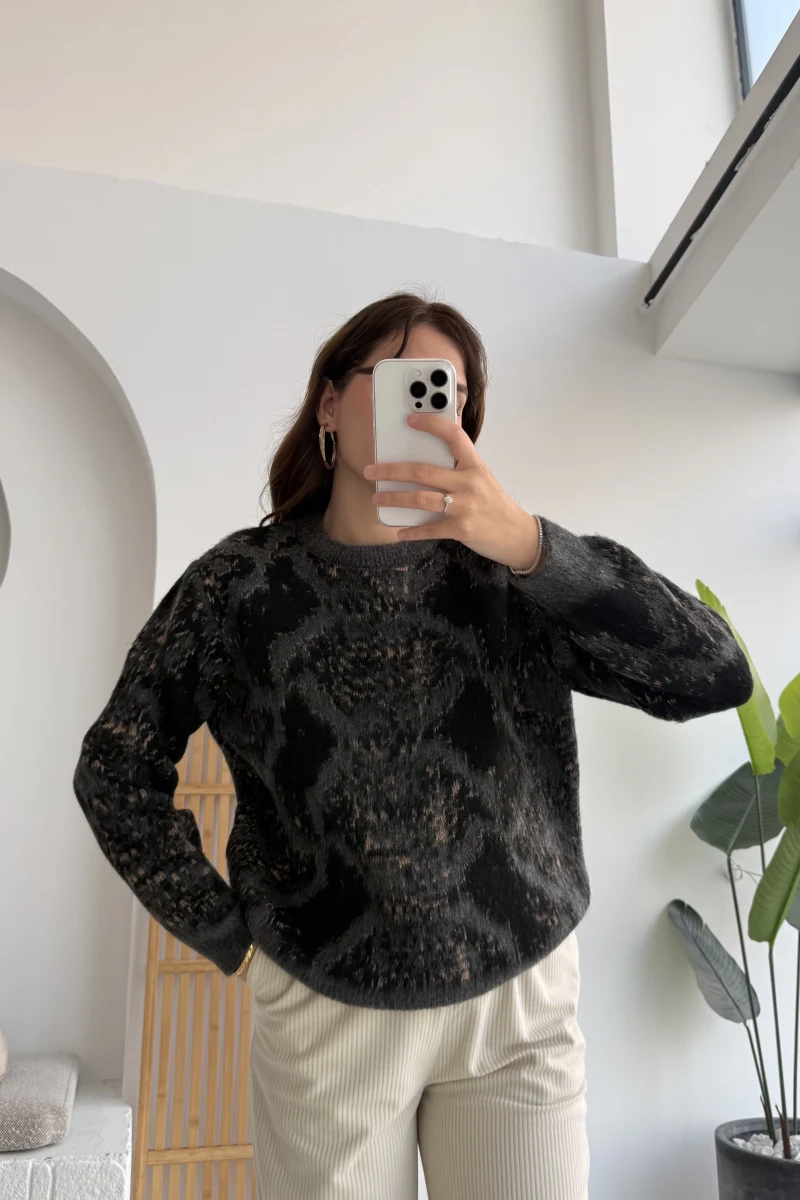 Nevina Desenli Kazak - Antrasit - 9074