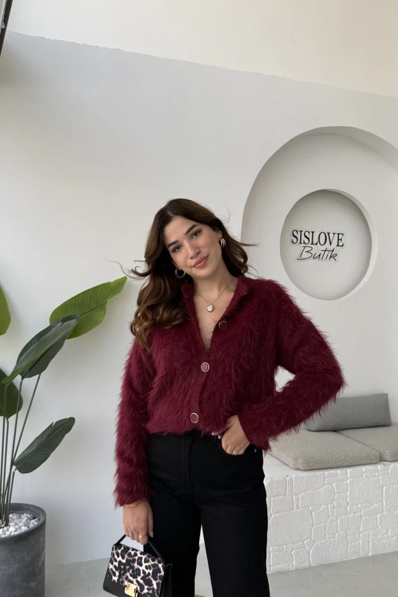 Nicole Sakallı Hırka - Bordo - Kod: 04596