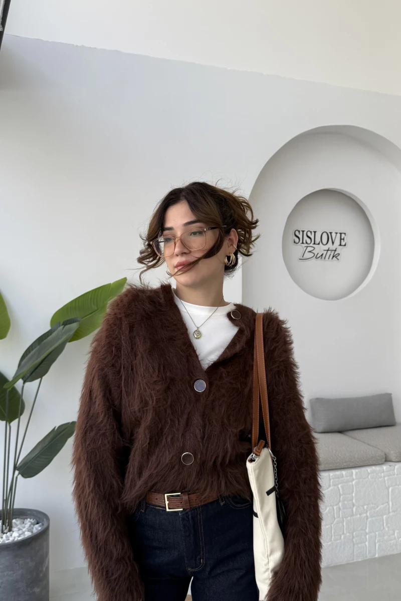 Nicole Sakallı Hırka - Kahve - Kod: 04596