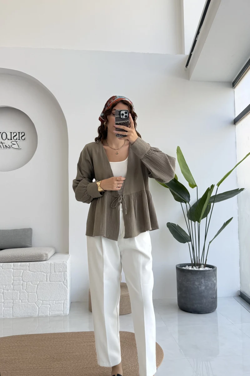 1032 - Nima Bağlama Detay Bluz - Haki