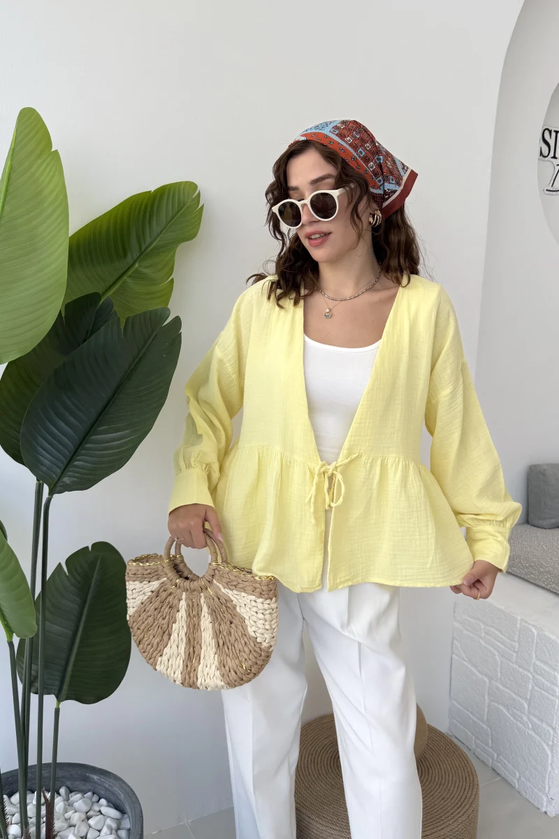 1032 - Nima Bağlama Detay Bluz - Sarı