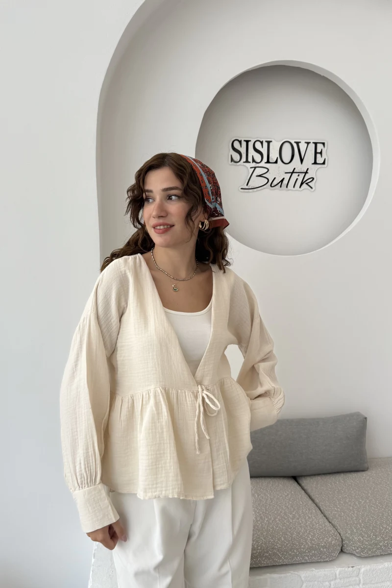 1032 - Nima Bağlama Detay Bluz - Taş