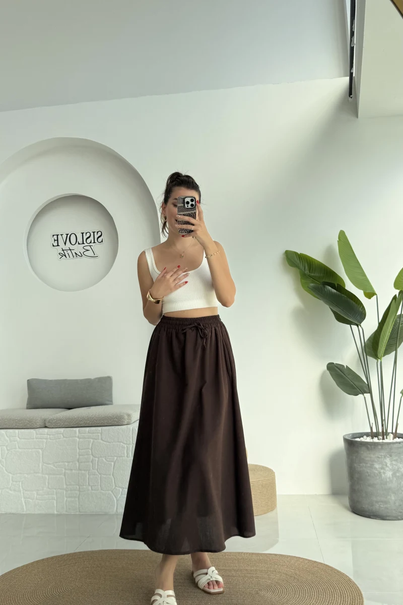 Niobe Lastikli Etek - Kahve - 1254