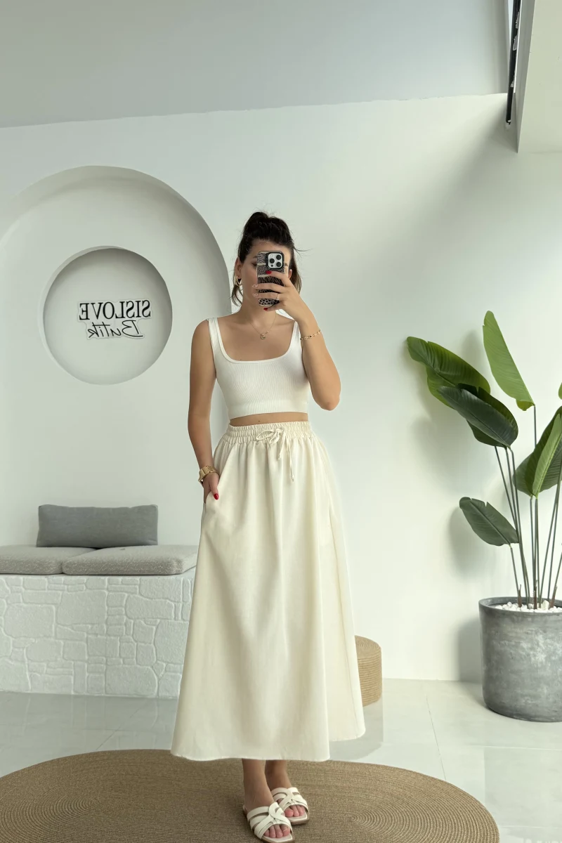 Niobe Lastikli Etek - Natural - 1254