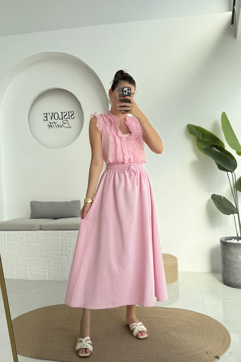 Niobe Lastikli Etek - Pembe - 1254