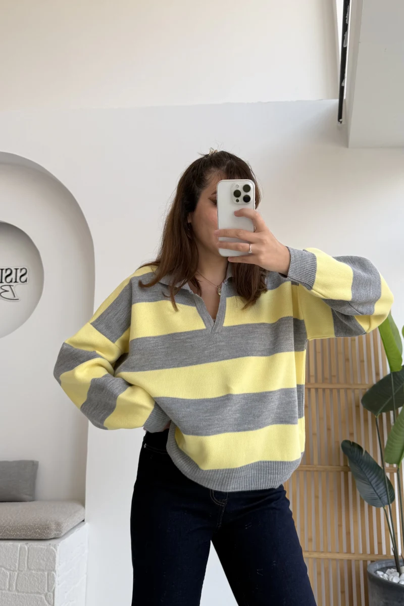 No:2 Petit Çizgili Kazak - Sarı - Kod: 34101