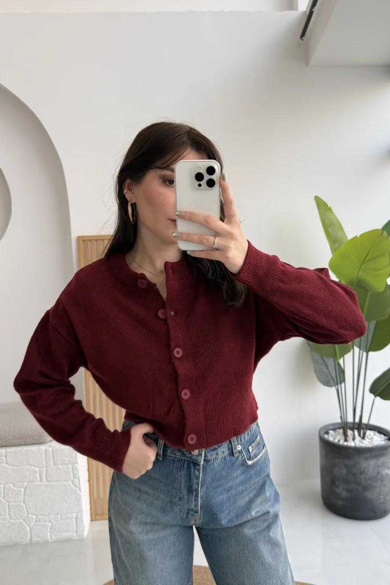 Noll Bordo Bisiklet Yaka Düğmeli Hırka