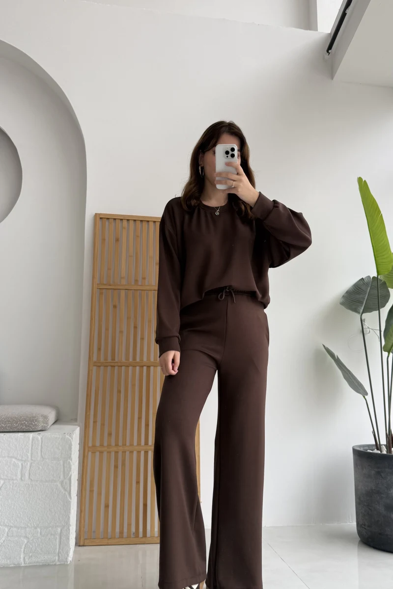 Nora Oys Sweet Pantolon Takım - Kahverengi