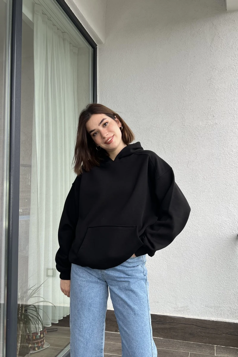 OBB Siyah 3 İplik İçi Polarlı Sweat