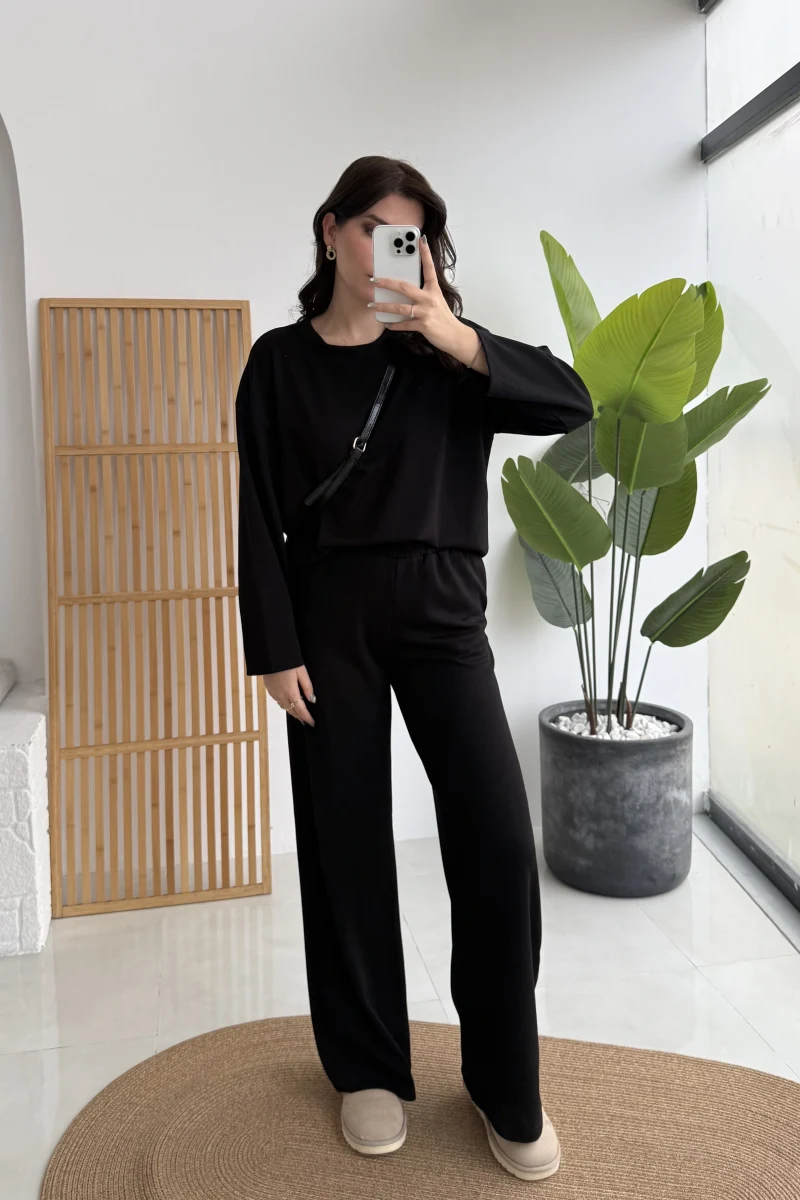 Olbia Uzun Kollu Modal Alt-Üst Takım - Siyah