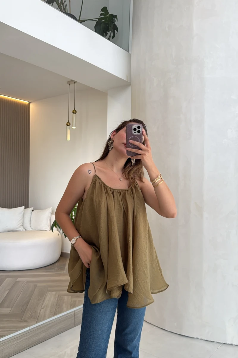 Olive Askılı Pelerin Bluz - Kod: 5090