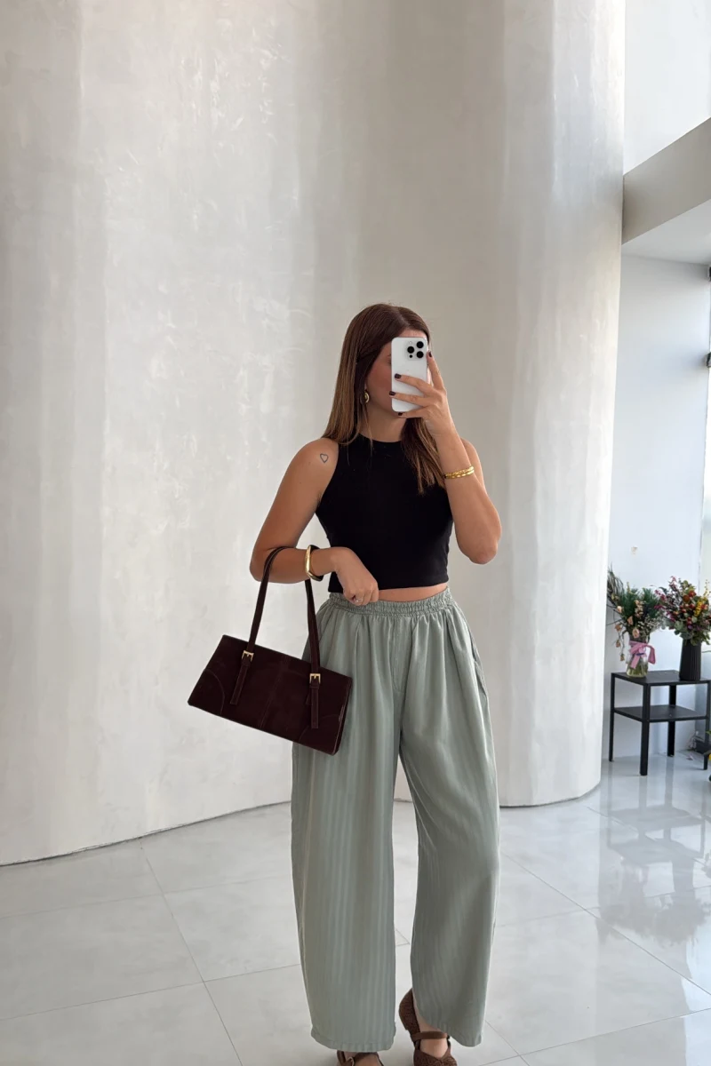 Olıvıa Çizgili Balon Pantolon - Yeşil - Kod: 031748
