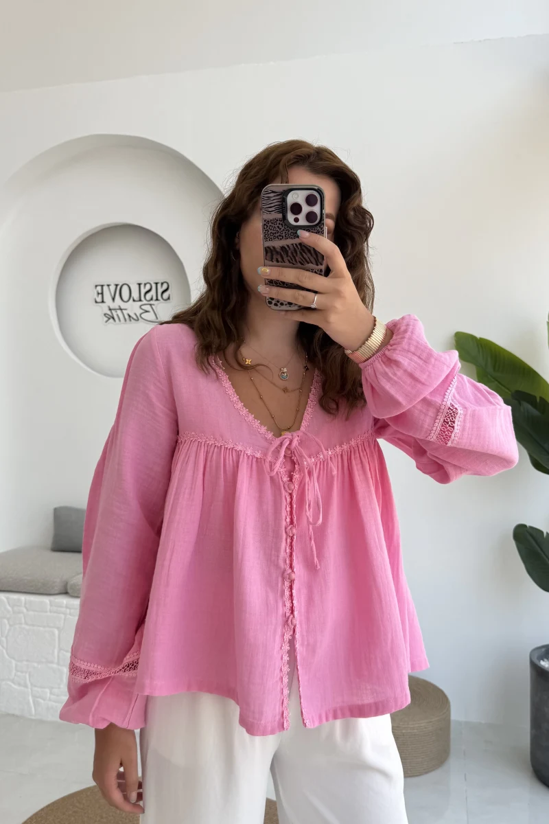 Peri İnci Detay Pembe Bluz