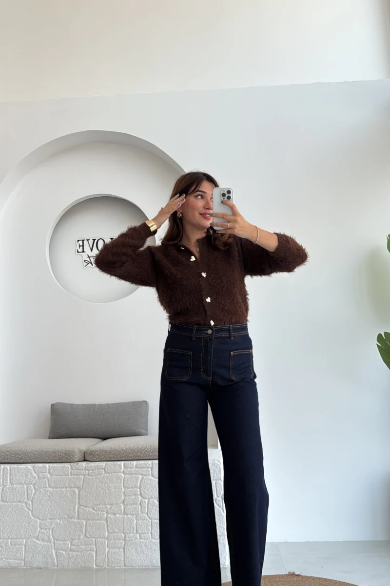 Önü Cepli Tasarım Lacivert Jean Pantolon