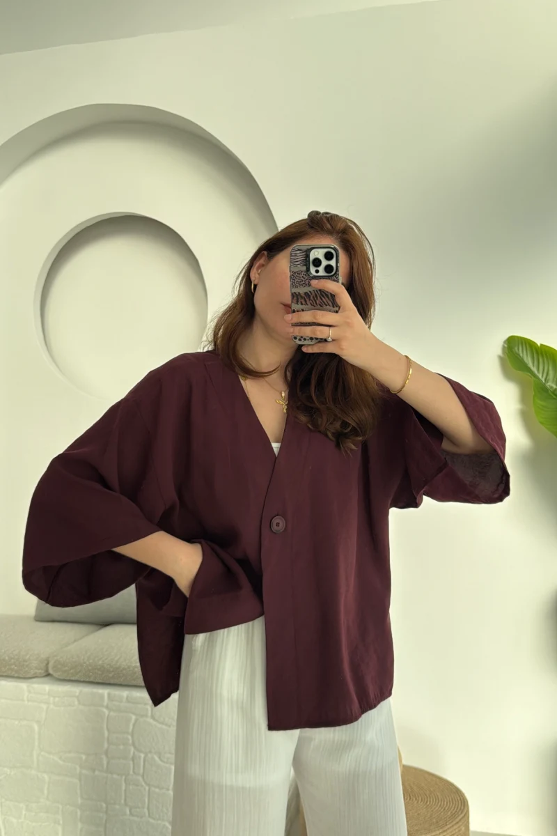 Önü Düğmeli Gömlek - Mürdüm