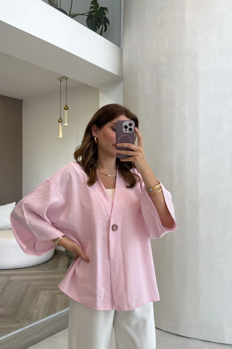 Önü Düğmeli Gömlek - Pembe - Kod 4961