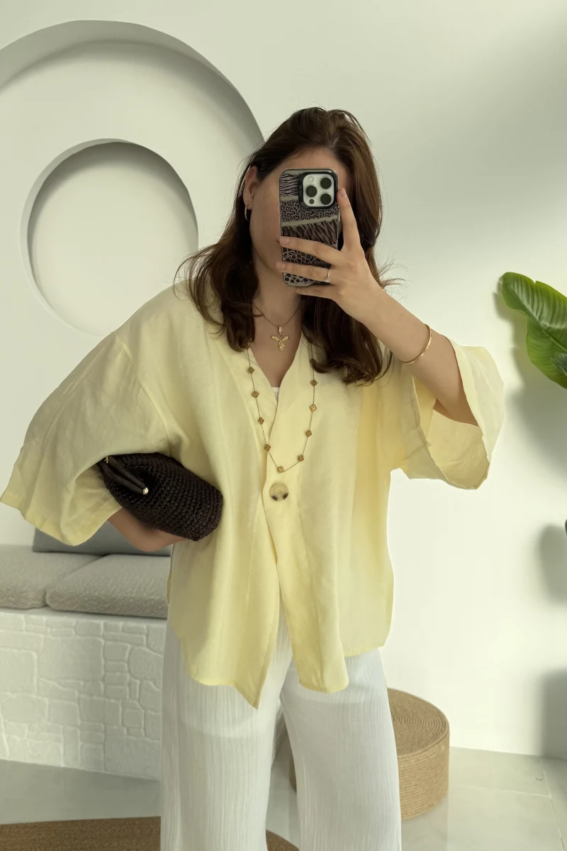 Önü Düğmeli Gömlek - Sarı