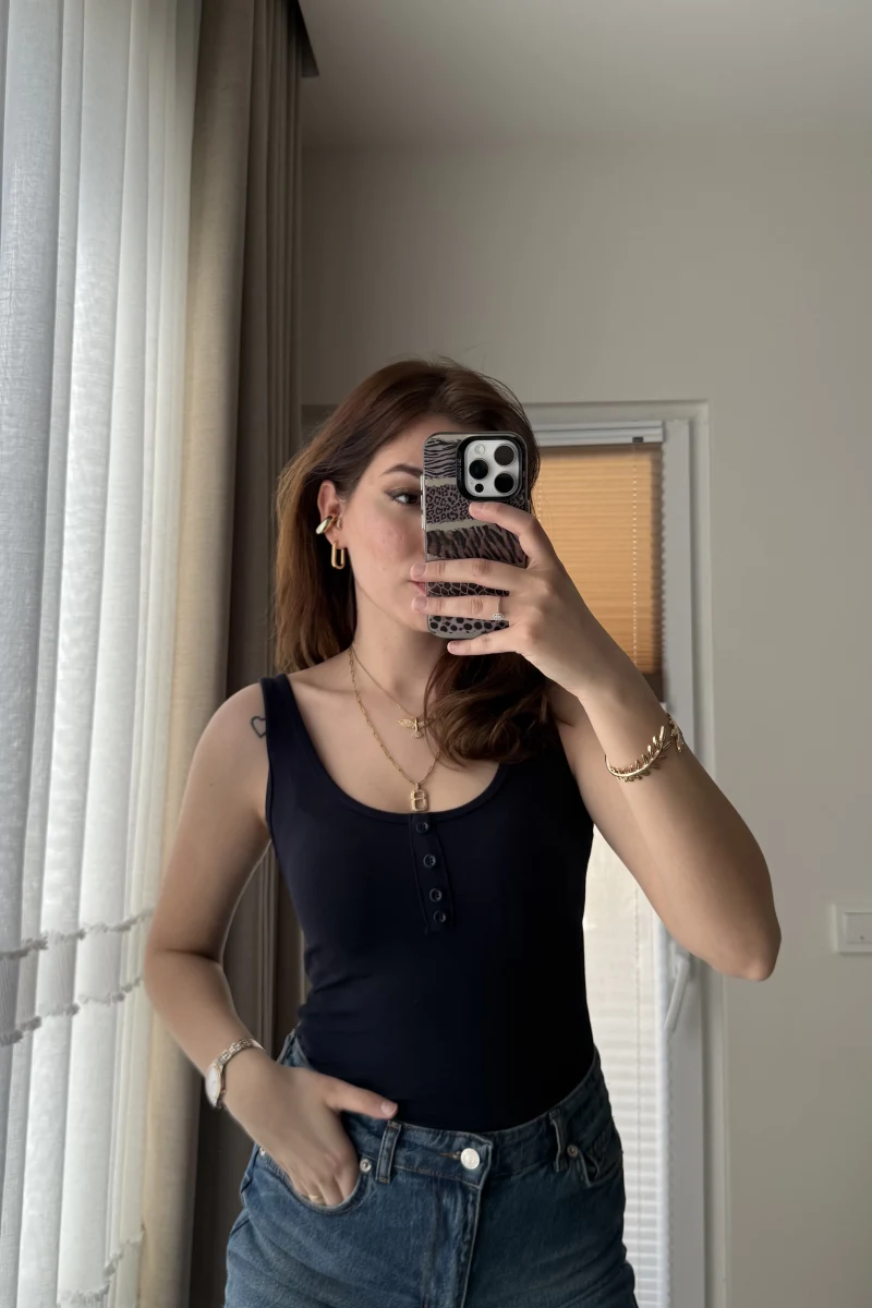 Önü Düğmeli Massi Body Lacivert