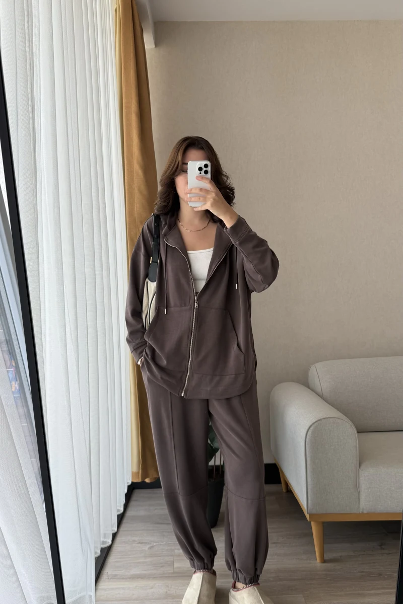 Orj Oysh Kumaş Eşofman Takımı Acı Kahve