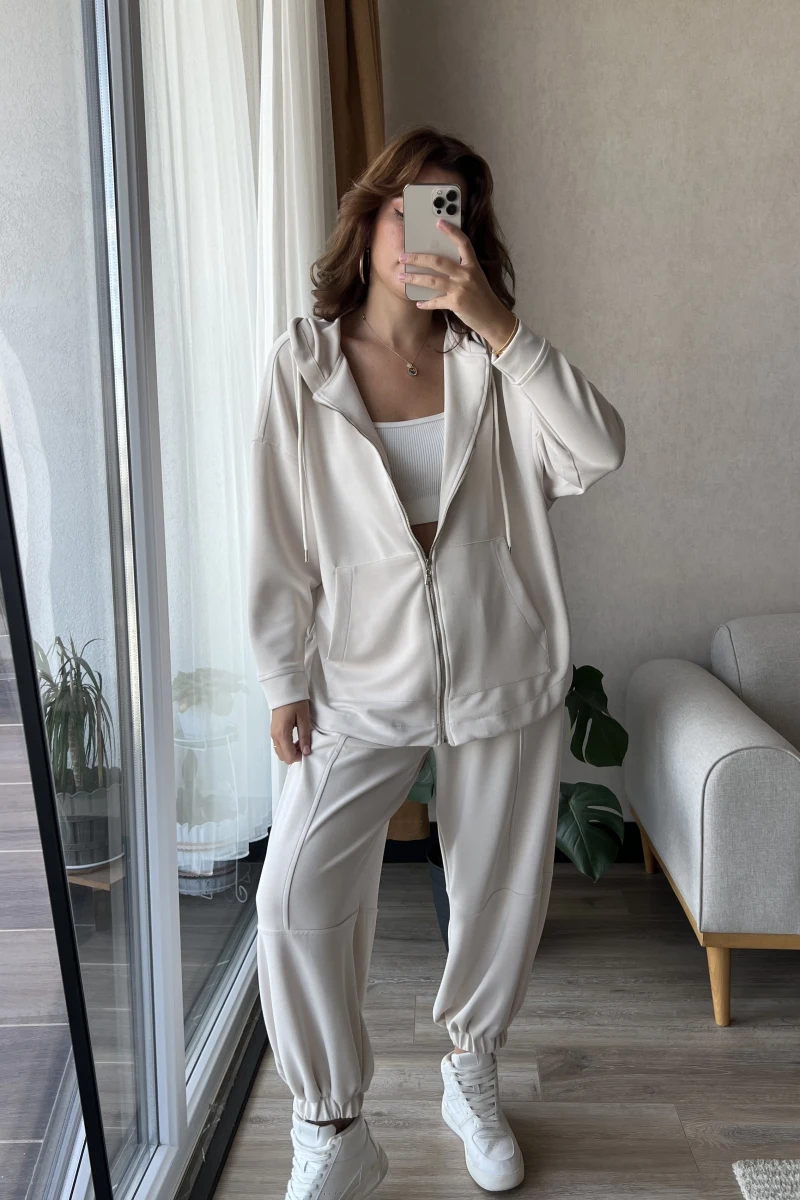 Orj Oysh Kumaş Eşofman Takımı Krem