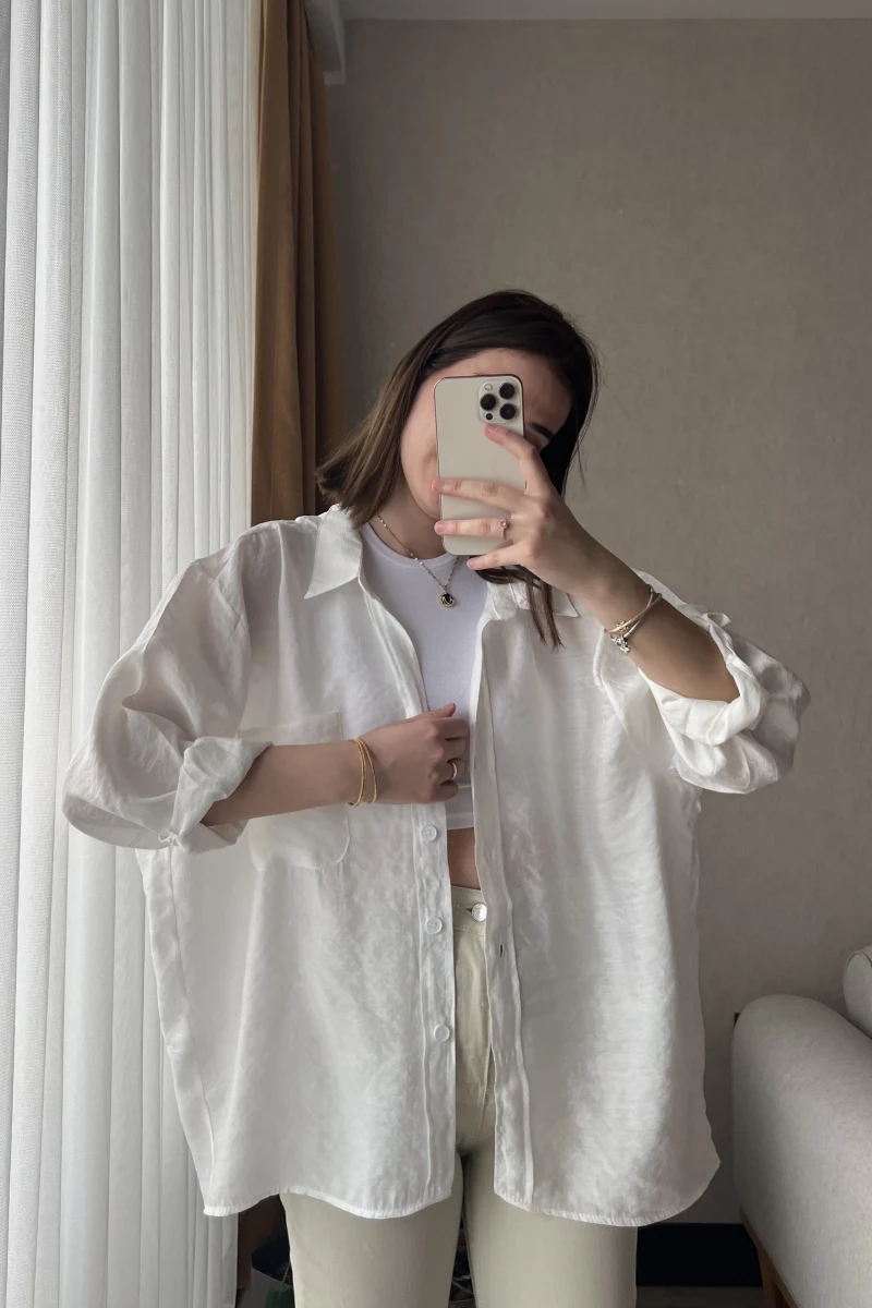 Beyaz Oversize Tensel Gömlek Kod: 4612