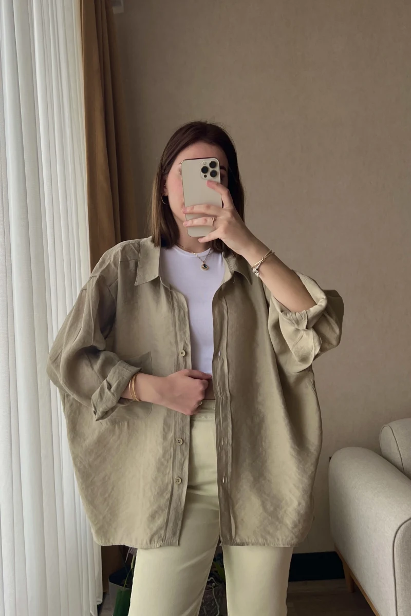 Haki Tonları Oversize Tensel Gömlek Kod: 4612