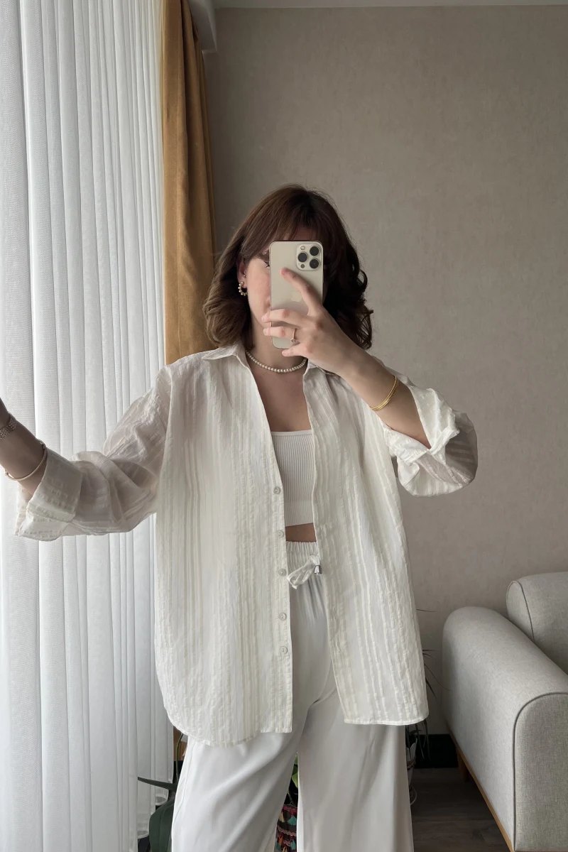 Oversize Işıltı Şeritli Gömlek