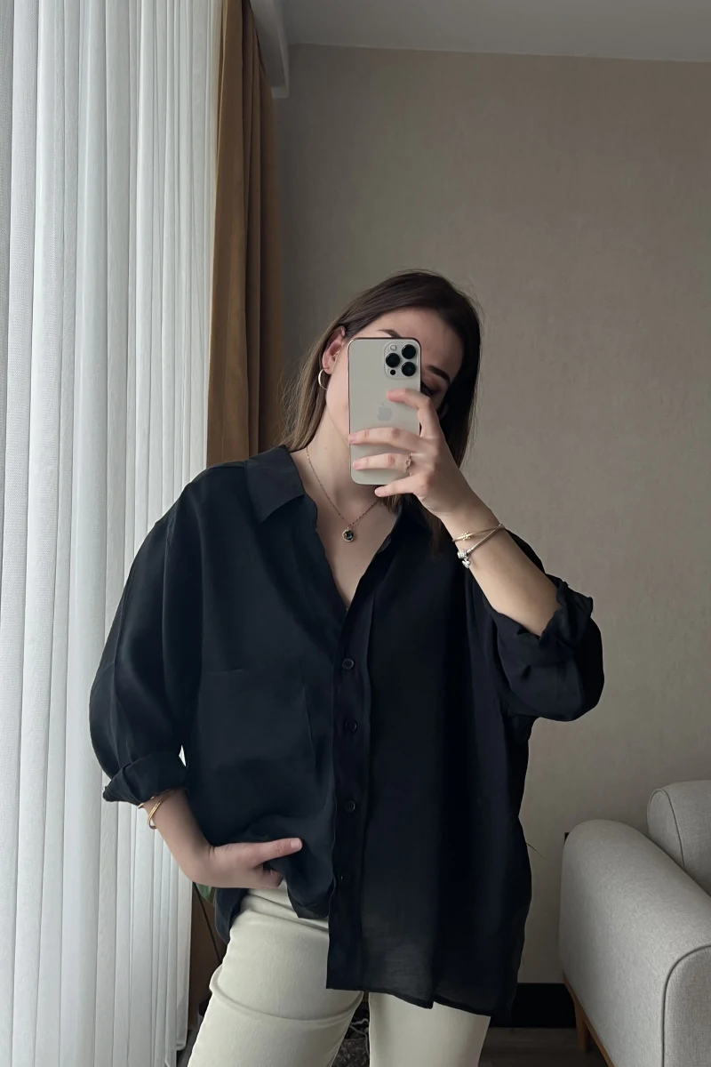 Siyah Oversize Tensel Gömlek Kod: 4612