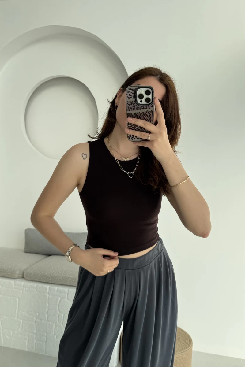 Oys Crop Halter Yaka Acı Kahve