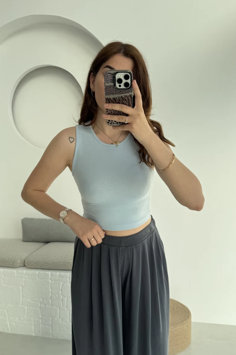 Oys Crop Halter Yaka Bebe Mavisi