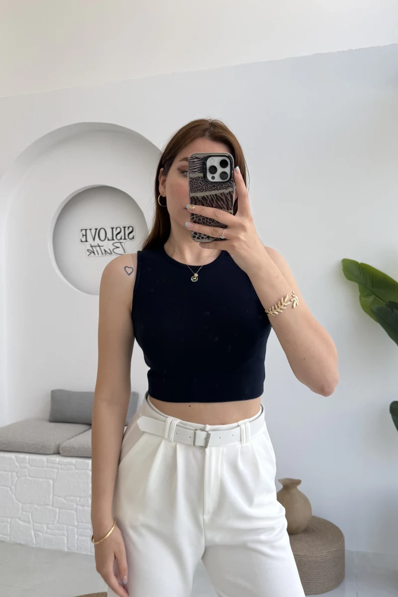 Oys Crop Halter Yaka Lacivert