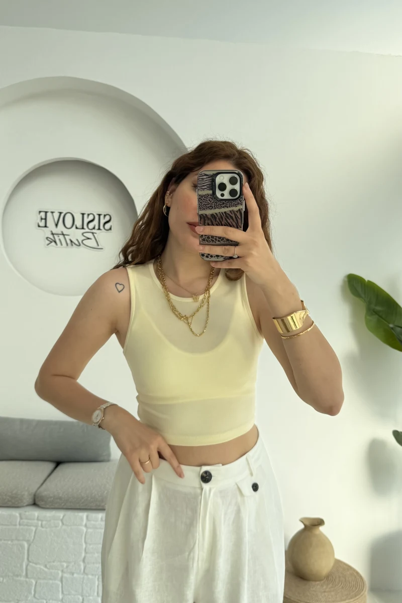 Oys Crop Halter Yaka Sarı