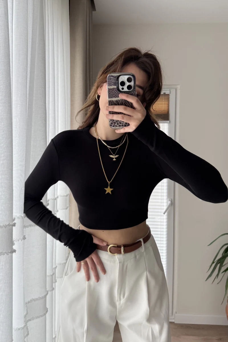 Oys CROP Parmak Geçmeli Siyah