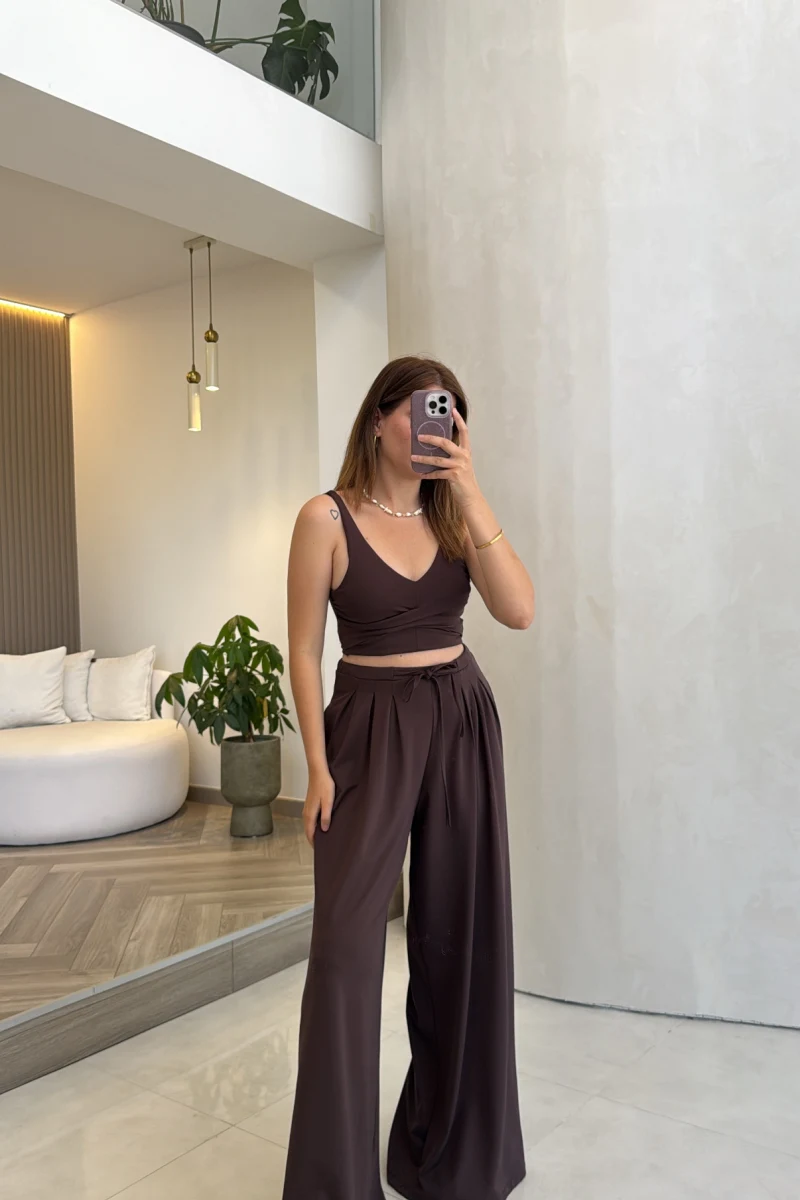 Oys Crop Takım - Kahverengi - Kod: 4122