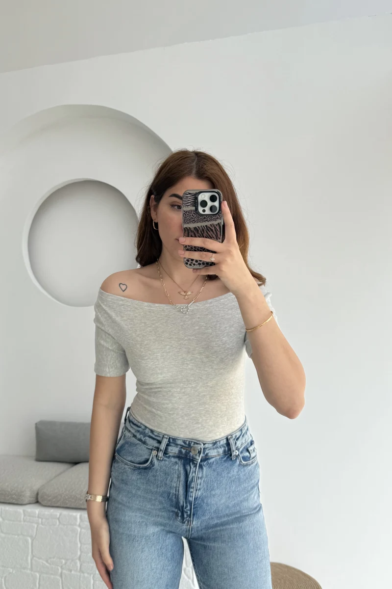 Oys Kayık Yaka T-Shirt Gri