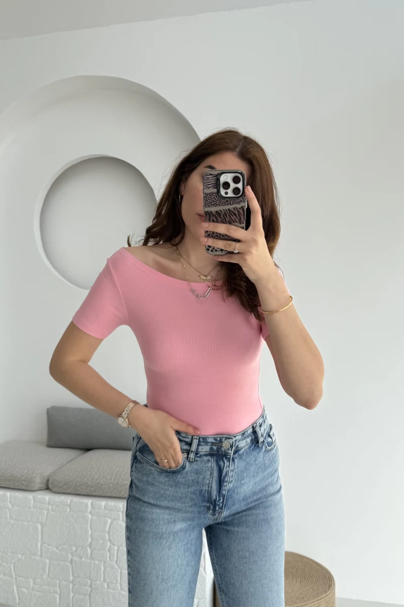 Oys Kayık Yaka T-Shirt Pembe