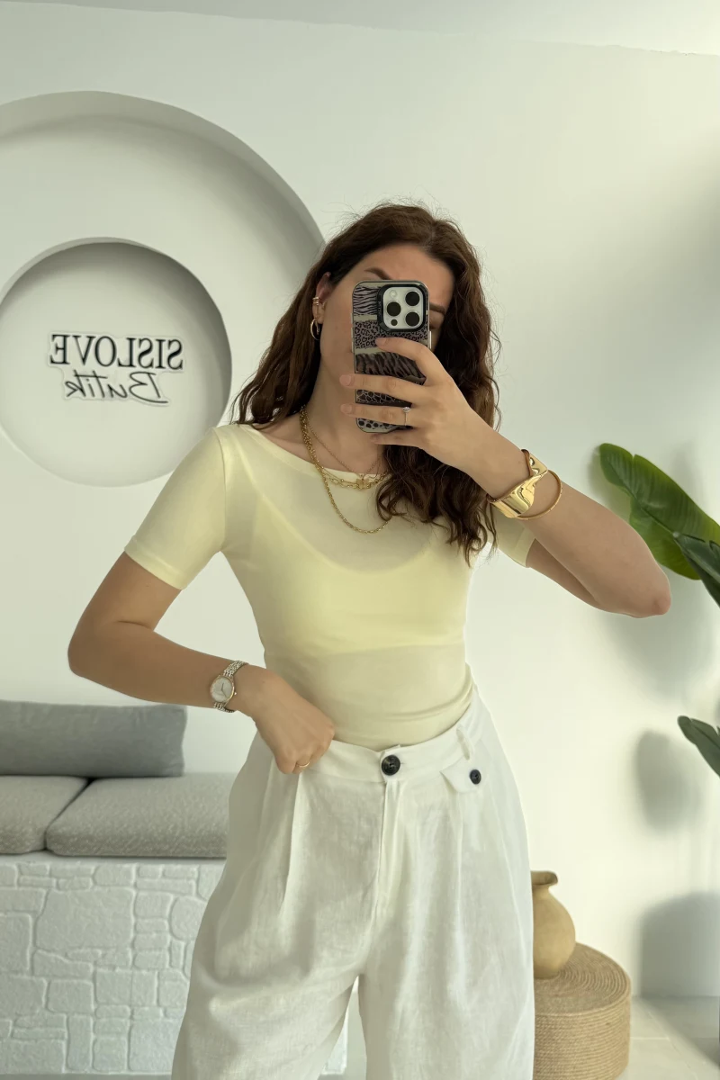 Oys Kayık Yaka T-Shirt Sarı